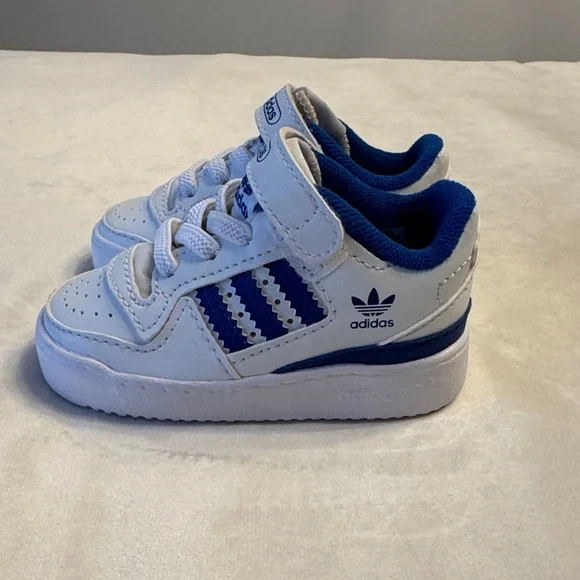 Like new! Baby Adidas Forum Low Cloud White Royal Blue, sz 4c - Picture 2 of 10